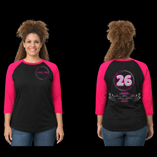 Adult T-Shirt 3/4 Sleeve Pink and Black