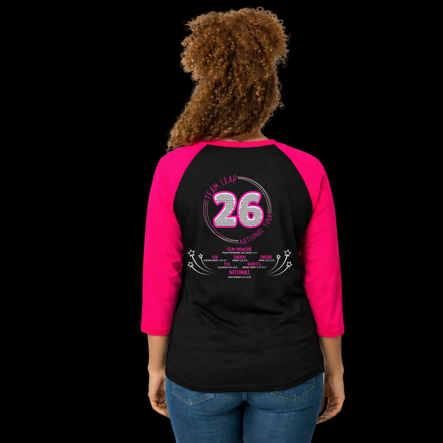 Adult T-Shirt 3/4 Sleeve Pink and Black