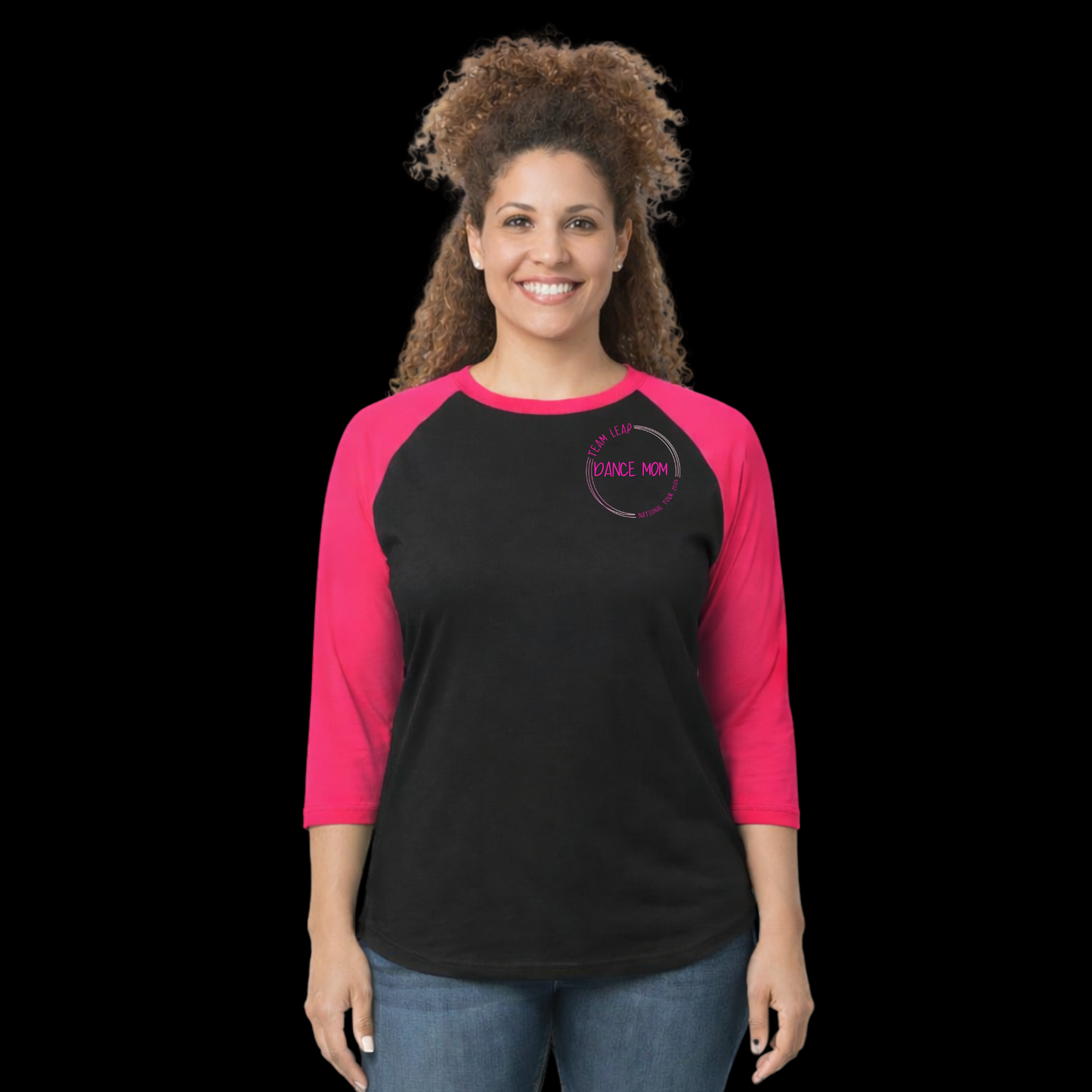 Adult T-Shirt 3/4 Sleeve Pink and Black